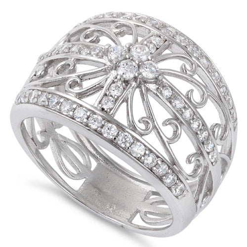 Sterling Silver Extravagant Cage Pave CZ Ring