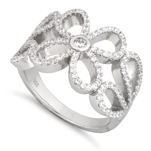 Sterling Silver Extravagant Flower CZ Ring