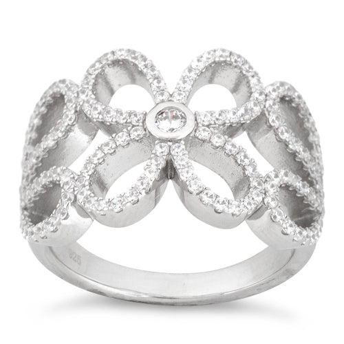 Sterling Silver Extravagant Flower CZ Ring