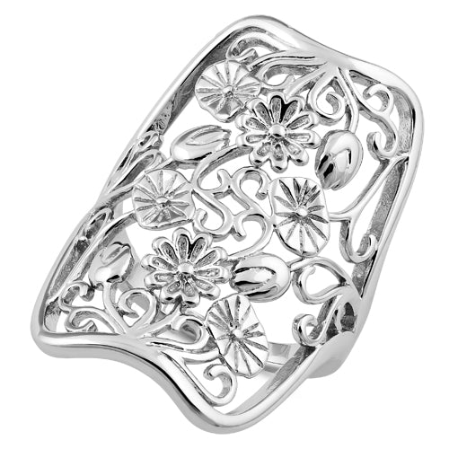 Sterling Silver Extravagant Flowers Ring