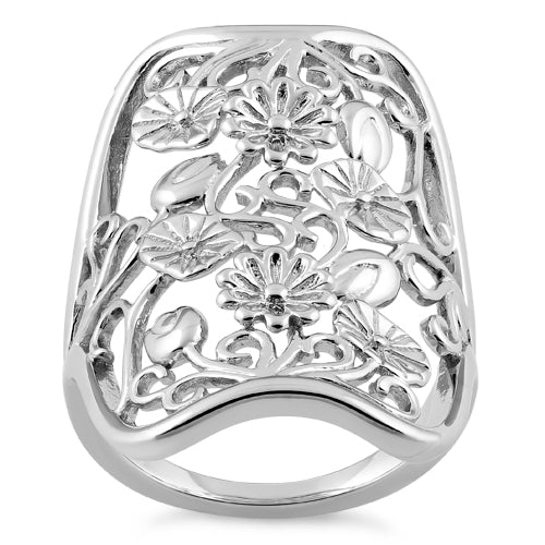 Sterling Silver Extravagant Flowers Ring