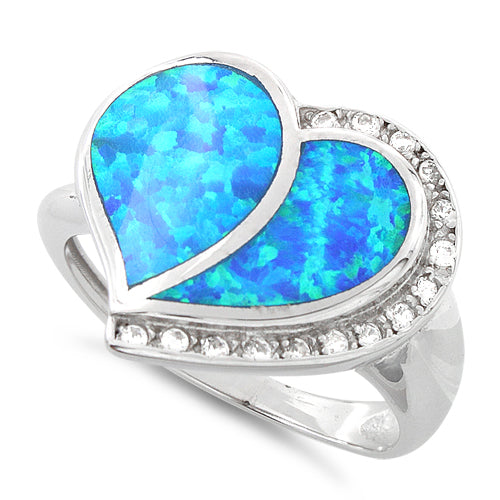 Sterling Silver Extravagant Heart Lab Opal Ring