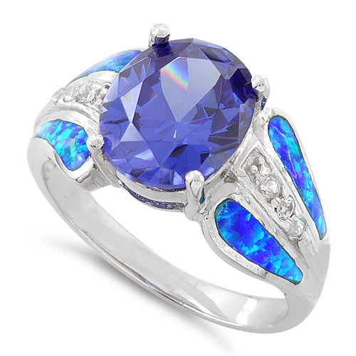 Sterling Silver Extravagant Lab Opal Tanzanite CZ Ring