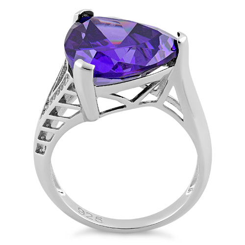 Sterling Silver Extravagant Trillion Amethyst CZ Ring