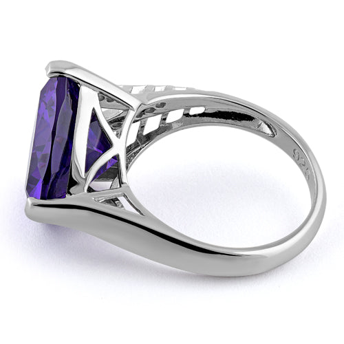 Sterling Silver Extravagant Trillion Amethyst CZ Ring