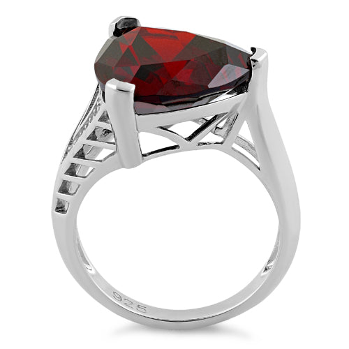 Sterling Silver Extravagant Trillion Dark Garnet CZ Ring