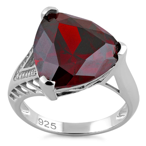 Sterling Silver Extravagant Trillion Dark Garnet CZ Ring