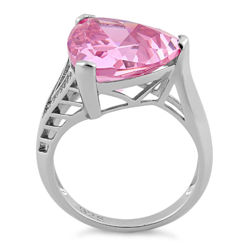 Sterling Silver Extravagant Trillion Pink CZ Ring