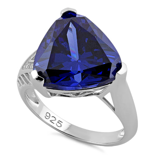 Sterling Silver Extravagant Trillion Tanzanite CZ Ring