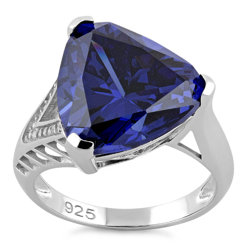 Sterling Silver Extravagant Trillion Tanzanite CZ Ring