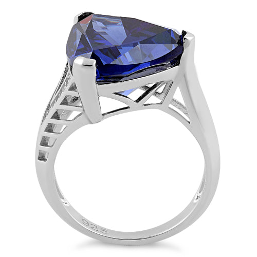 Sterling Silver Extravagant Trillion Tanzanite CZ Ring