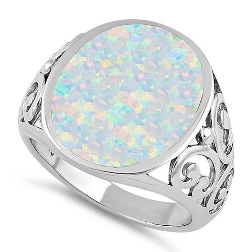 Sterling Silver Extravagant White Lab Opal Ring