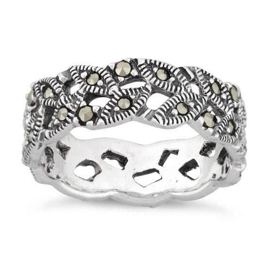 Sterling Silver Eye Marquise Eternity Marcasite Ring
