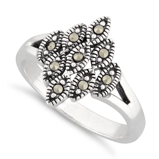 Sterling Silver Eye Marquise Marcasite Ring