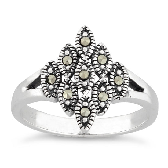 Sterling Silver Eye Marquise Marcasite Ring