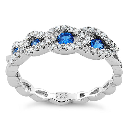 Sterling Silver Falcate Blue Spinel CZ Ring