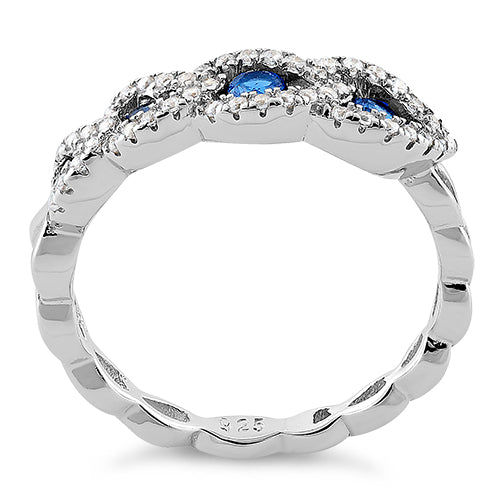 Sterling Silver Falcate Blue Spinel CZ Ring