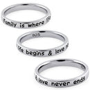 Sterling Silver "Family is where life begins & love never ends" Ring