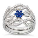 Sterling Silver Fancy Blue Sapphire Flower Removable CZ Ring