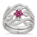 Sterling Silver Fancy Ruby Flower Removable CZ Ring