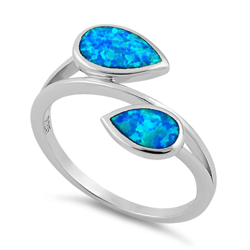 Sterling Silver Feather Blue Lab Opal Ring