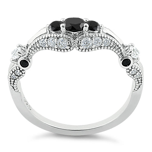 Sterling Silver Filigree Black CZ Ring