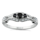 Sterling Silver Filigree Black CZ Ring