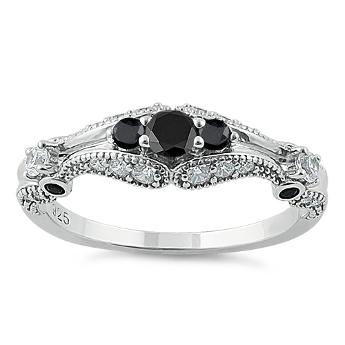 Sterling Silver Filigree Black CZ Ring