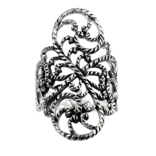 Sterling Silver Filigree Floral Rope Ring