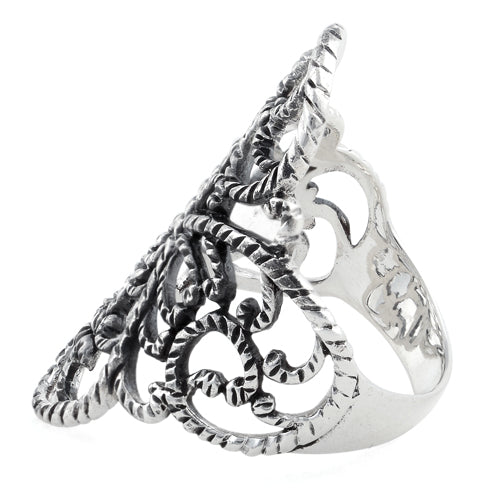 Sterling Silver Filigree Floral Rope Ring