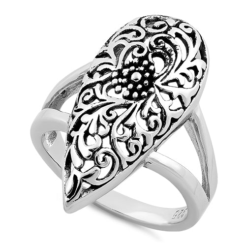 Sterling Silver Filigree Floral Teardrop Ring