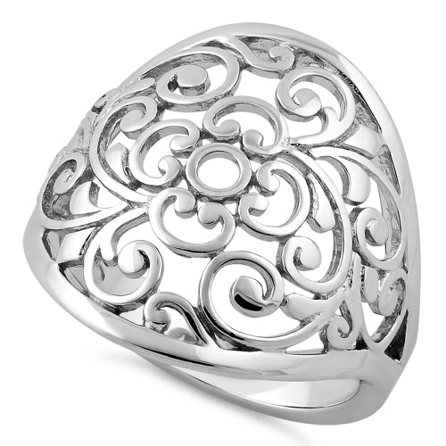 Sterling Silver Filigree Flower Caged Ring