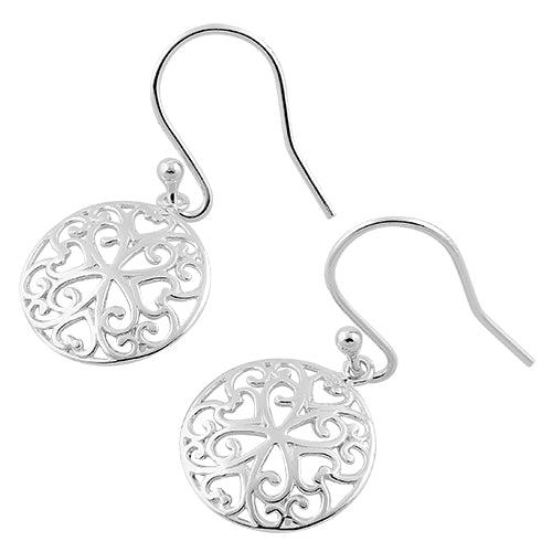 Sterling Silver Filigree Heart Dangle Hook Earrings