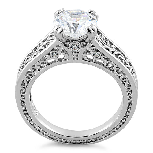 Sterling Silver Filigree Round CZ Ring