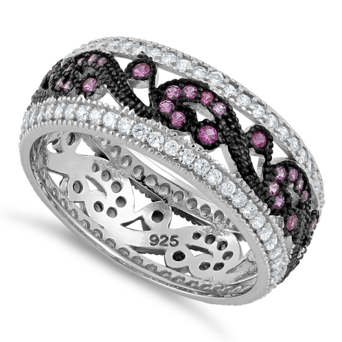 Sterling Silver Filigree Ruby CZ Black Plating Ring