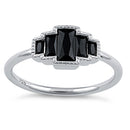 Sterling Silver Five Radiant Cut Black CZ Ring