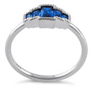 Sterling Silver Five Radiant Cut Blue Spinel CZ Ring