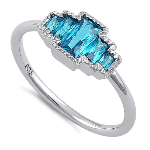 Sterling Silver Five Radiant Cut Blue Topaz CZ Ring