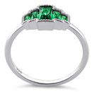 Sterling Silver Five Radiant Cut Emerald CZ Ring