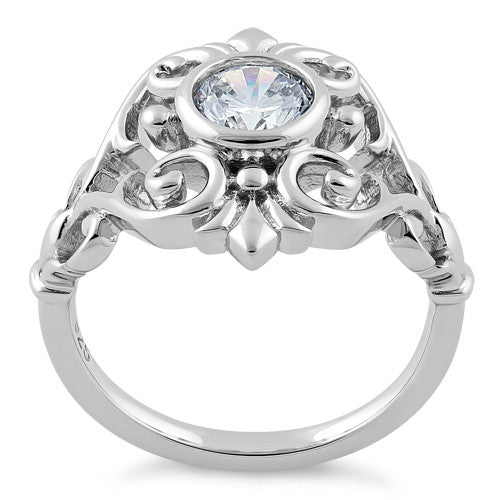 Sterling Silver Fleur-de-lis Vines Clear CZ Ring