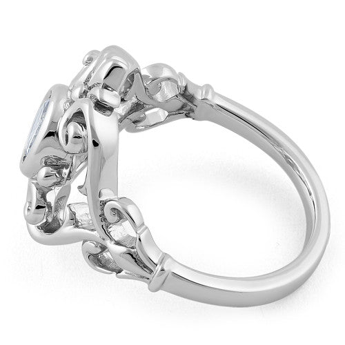 Sterling Silver Fleur-de-lis Vines Clear CZ Ring