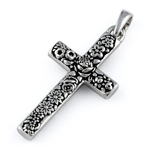 Sterling Silver Flora Cross Pendant