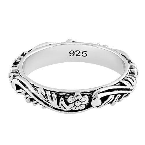 Sterling Silver Floral 3.5mm Band Ring