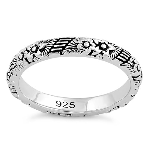 Sterling Silver Floral 3mm Band Ring