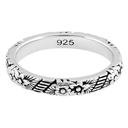 Sterling Silver Floral 3mm Band Ring