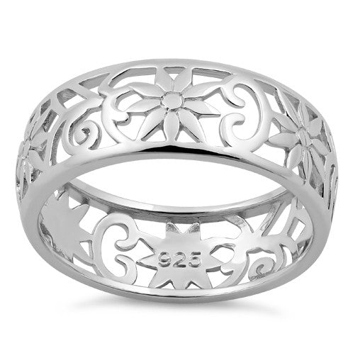 Sterling Silver Flower Band Ring