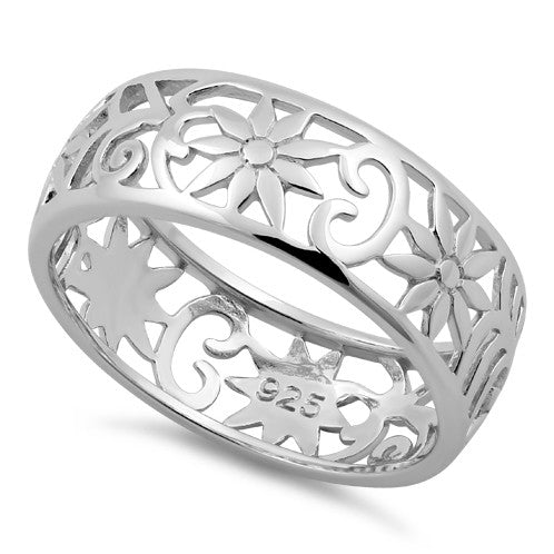 Sterling Silver Flower Band Ring