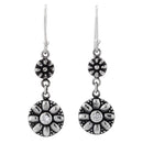 Sterling Silver Flower Clear CZ Oxidized Dangle Earrings