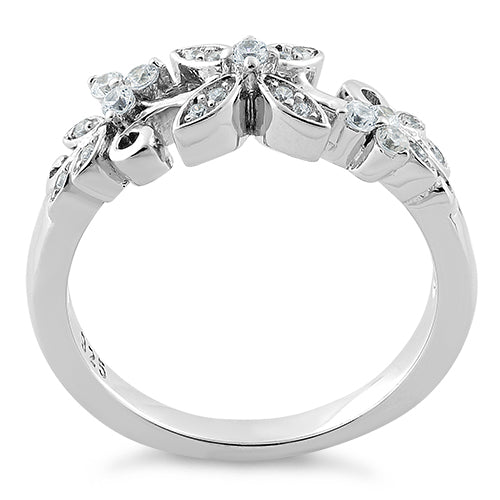 Sterling Silver Flower Clear CZ Ring