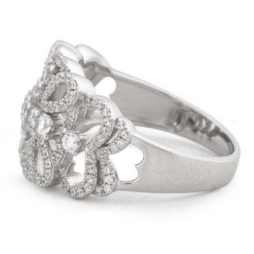 Sterling Silver Flower Cross Pave CZ Ring